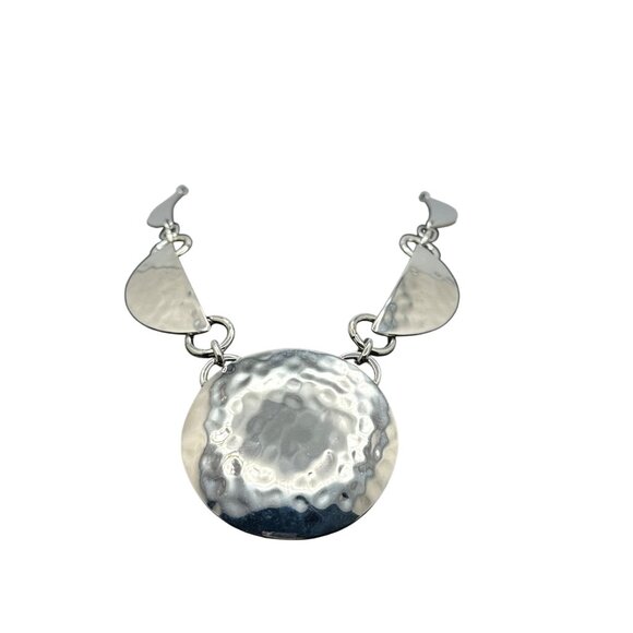 Chico's Necklace Jewlery Silver Tone Medalion 22" Hammered Finish Adjustable - Picture 5 of 9